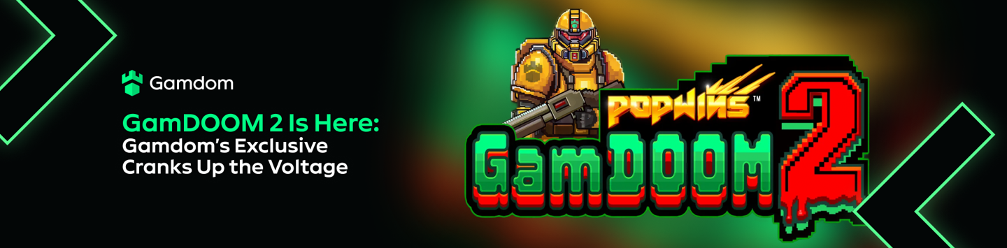 Banner promozionale di Gamdom con slot e bonus