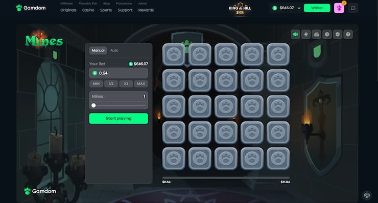 Gameplay interface of the Mines game on a mobile screen