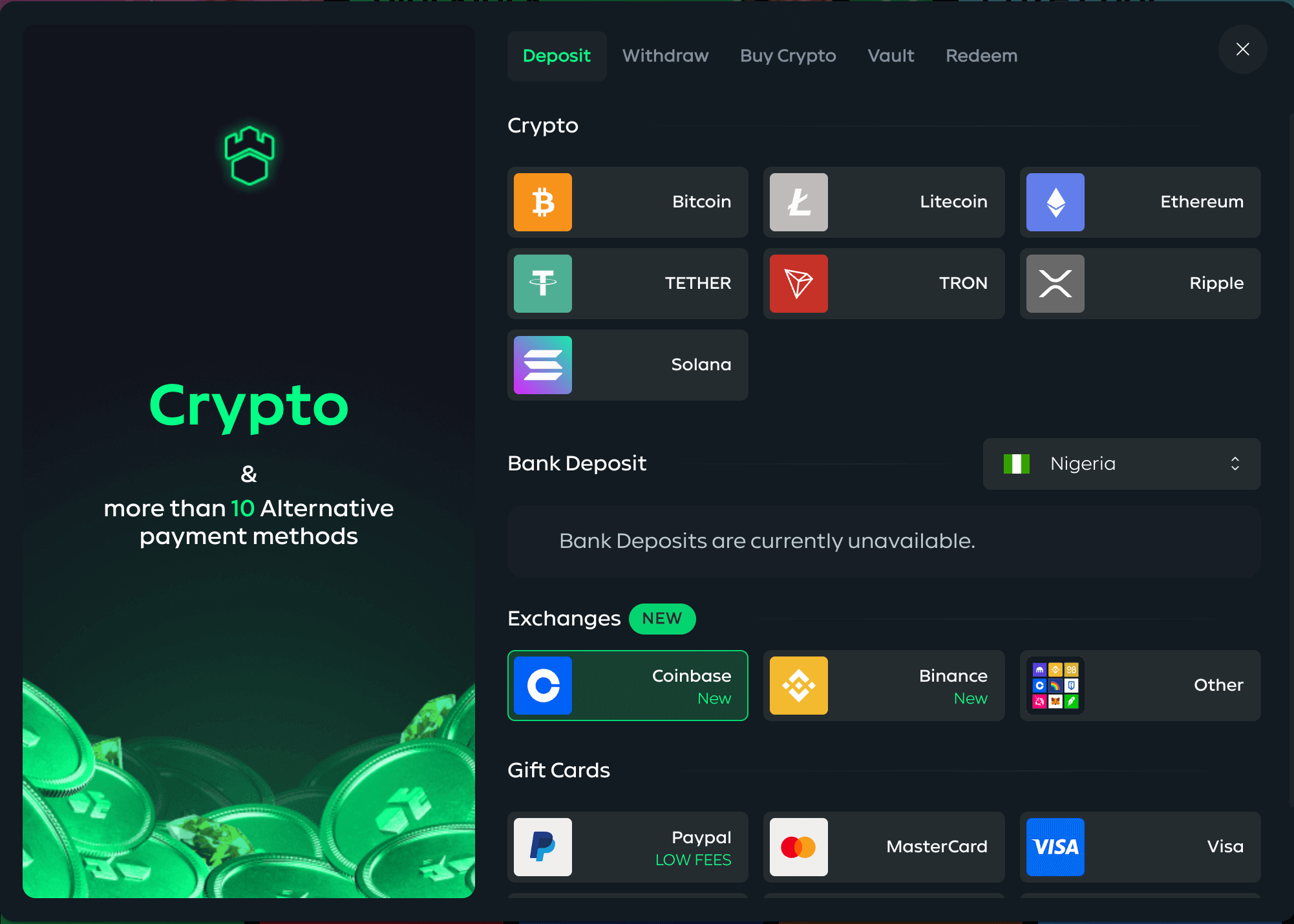 Deposito su Gamdom con Swapped Connect