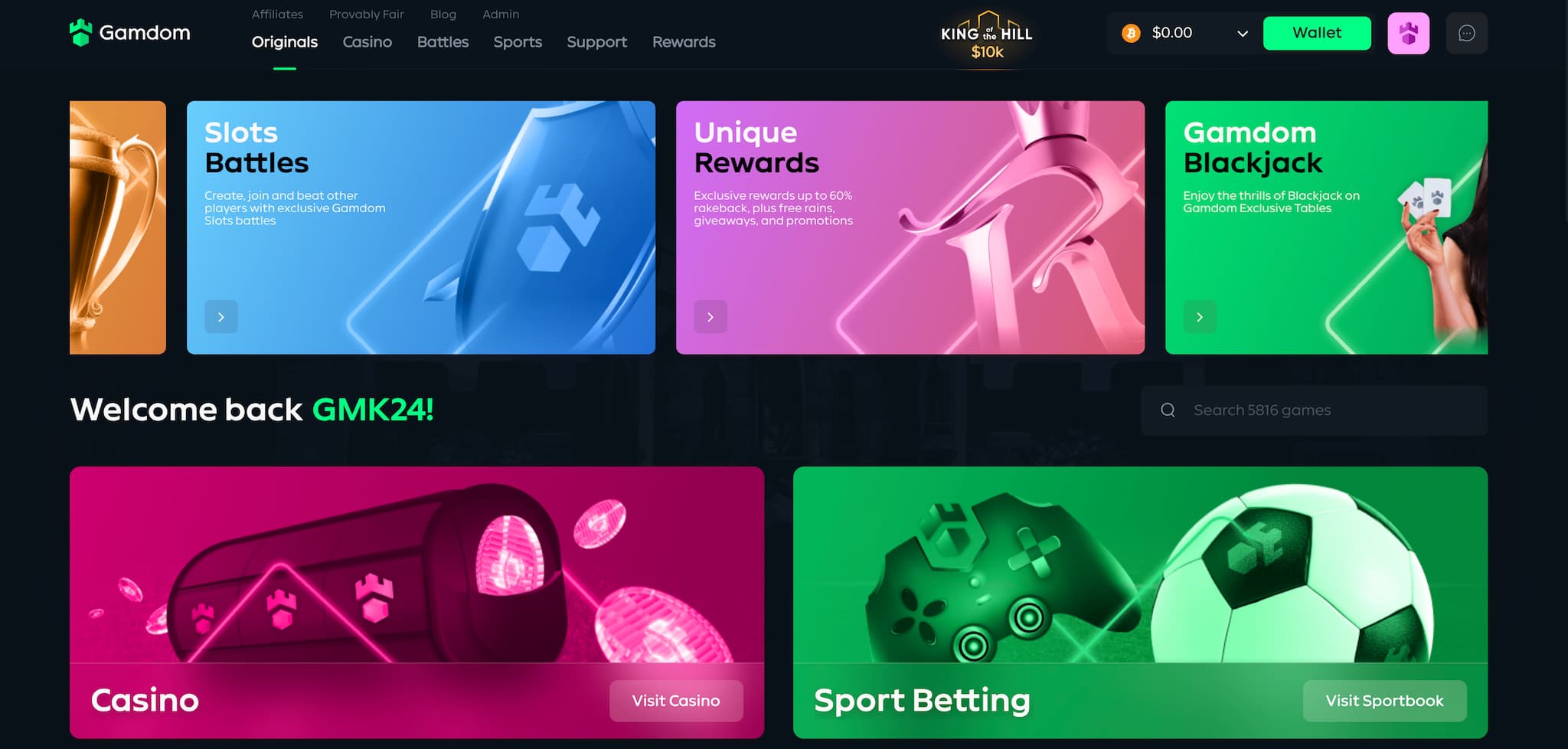 Gamdom site navigation